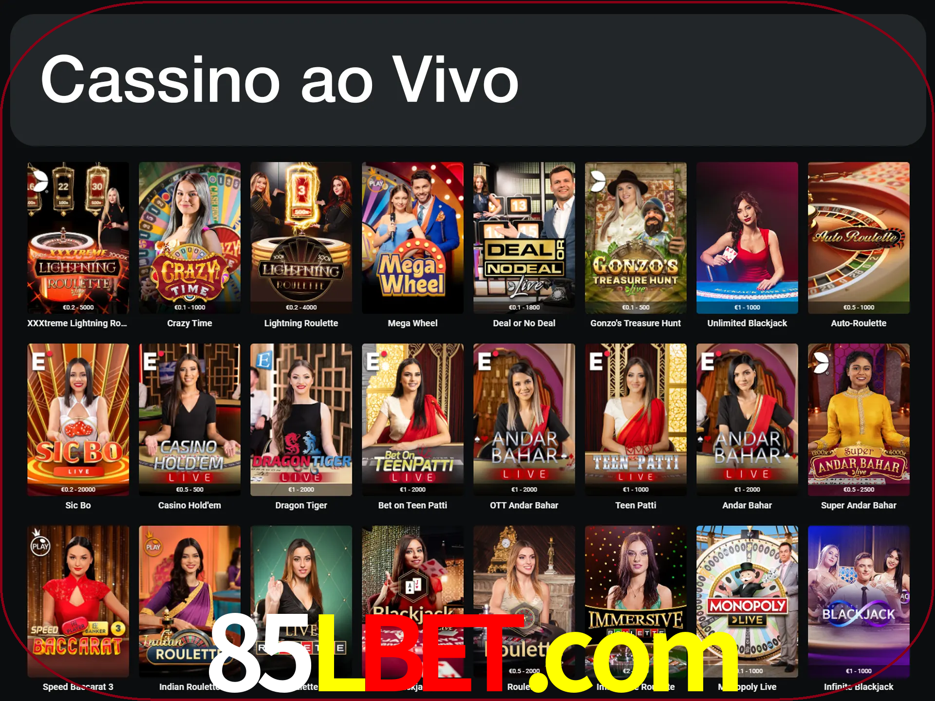 Jogue jogos de cassino com um verdadeiro dealer.